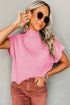 Ribbed Mock Neck Patch Pocket Drop Shoulder Short Sleeve Sweater